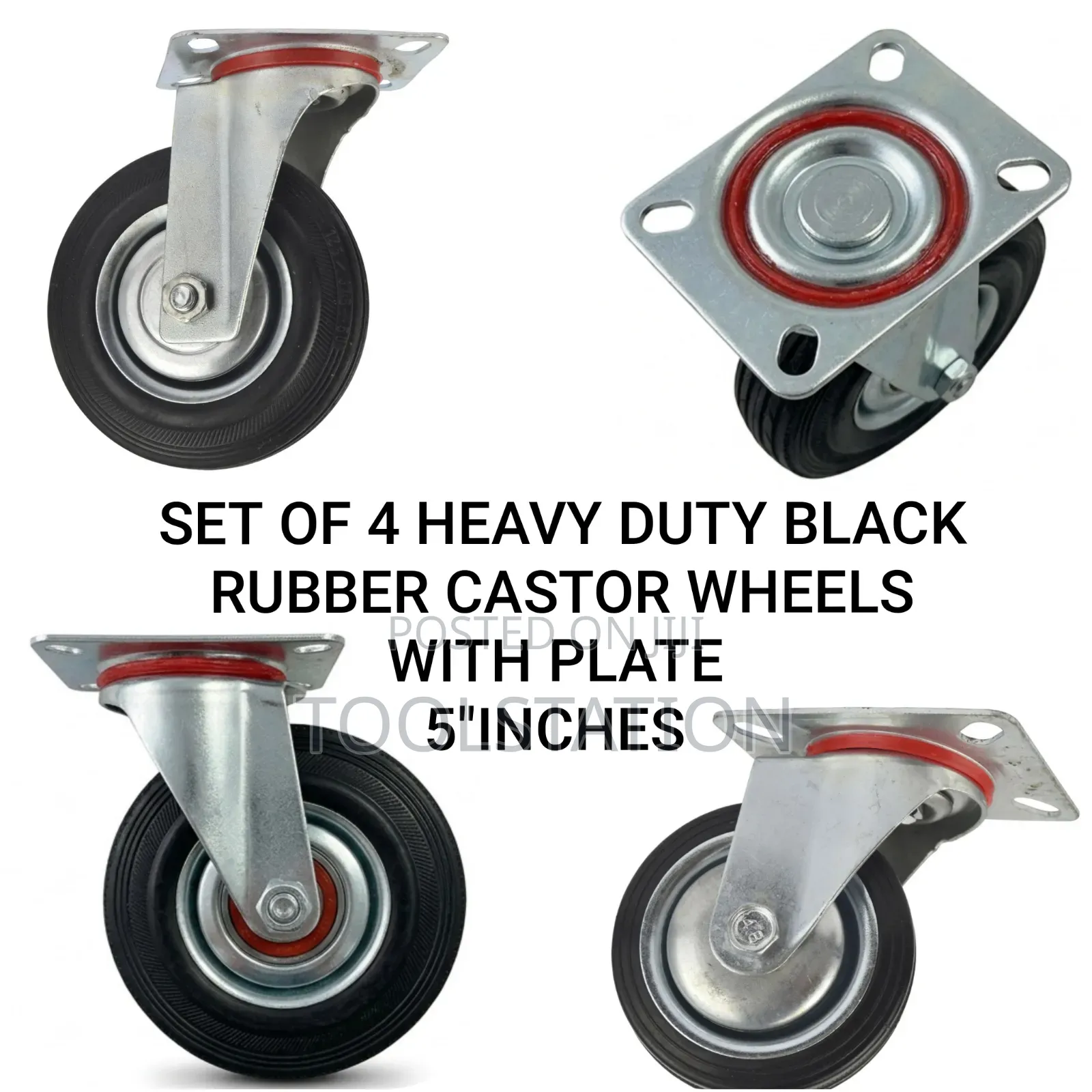 Castor Wheels Rubber 5 Inch With Plate Set of 4