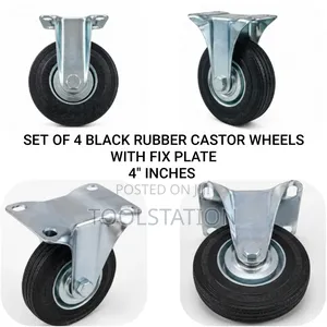Black Rubber Castor Wheels 4 Inch With Fix Plate Set of 4