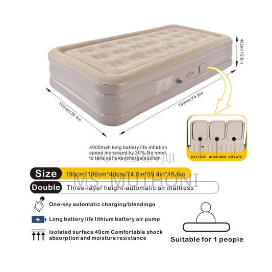 Single-High Inflatable Air Mattress Bed With Inbuilt Pump 2 Pillows - thumbnail 2