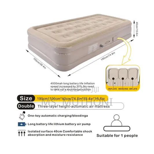 Single-High Inflatable Air Mattress Bed With Inbuilt Pump 2 Pillows