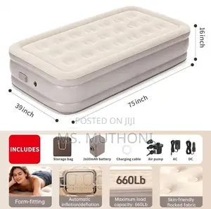 Single-High Inflatable Air Mattress Bed With Inbuilt Pump 2 Pillows