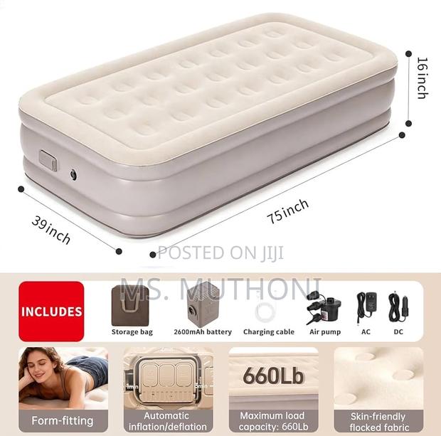 Single-High Inflatable Air Mattress Bed With Inbuilt Pump 2 Pillows - thumbnail 3