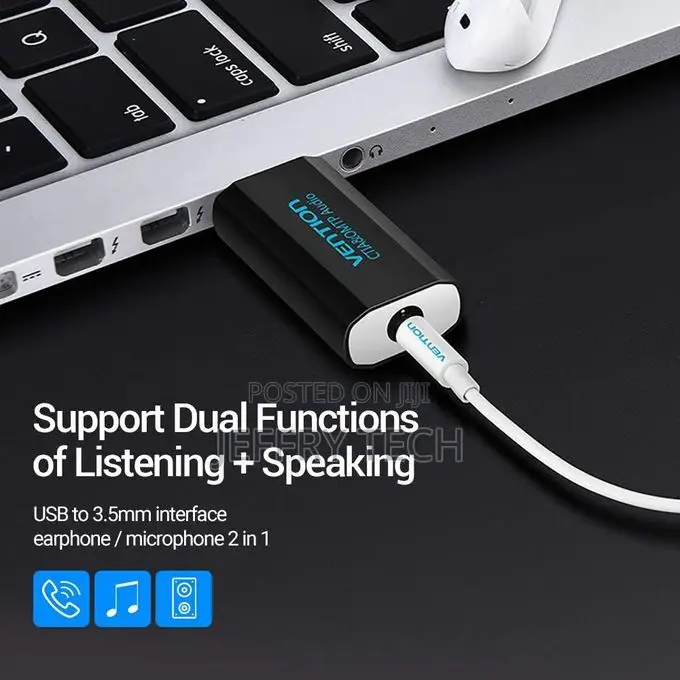 Vention Usb External Sound Card Black Metal Type Ctia (Vab-S15-B)