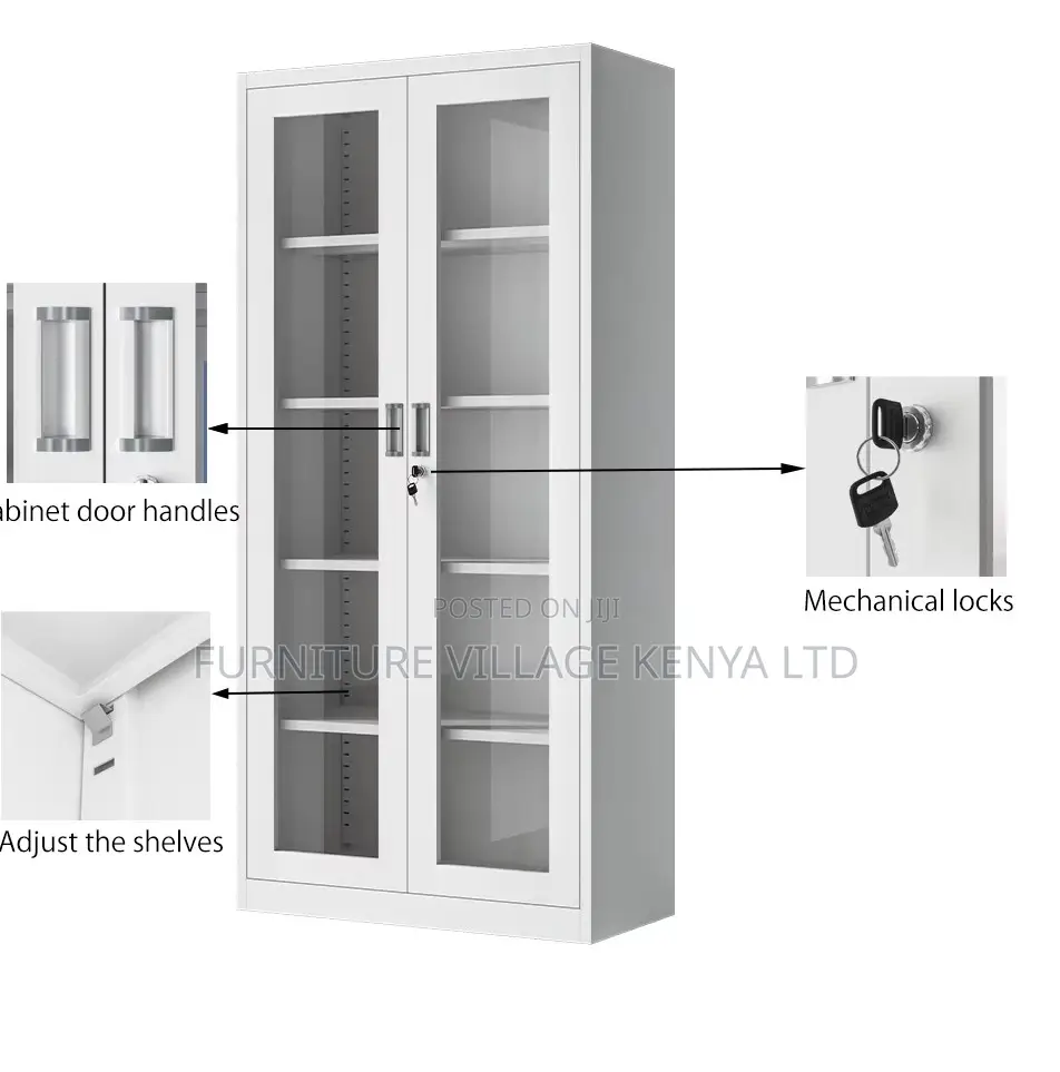Modern 5 Tier 2 Glass Doors Steel Filing Cabinet