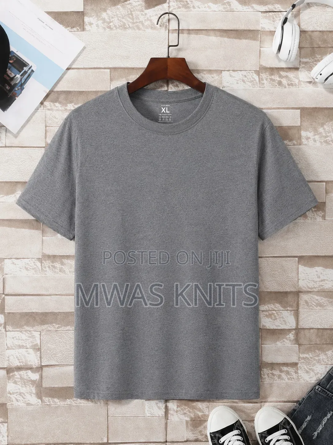 Grey Round Neck T Shirt Cotton Fashion