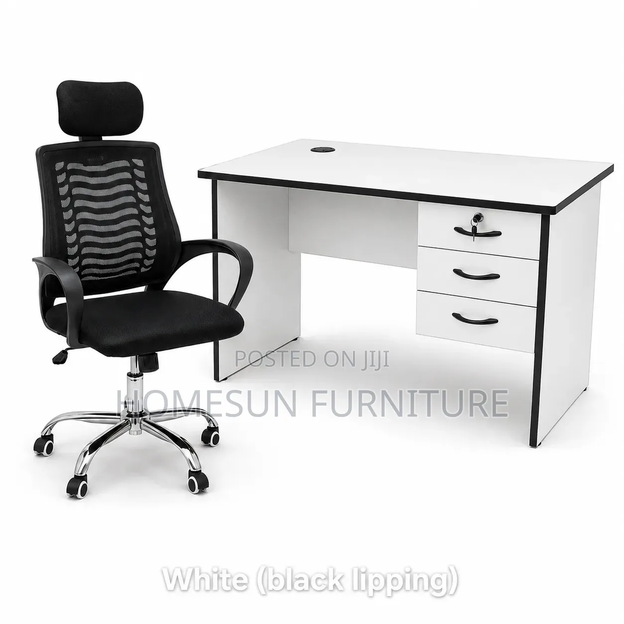 Modern 1.2m Office Desk With Ergonomic Mesh Chair – White Black