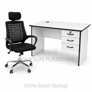 Modern 1.2m Office Desk With Ergonomic Mesh Chair – White Black
