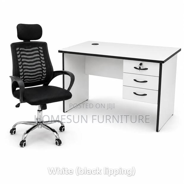 Modern 1.2m Office Desk With Ergonomic Mesh Chair – White Black