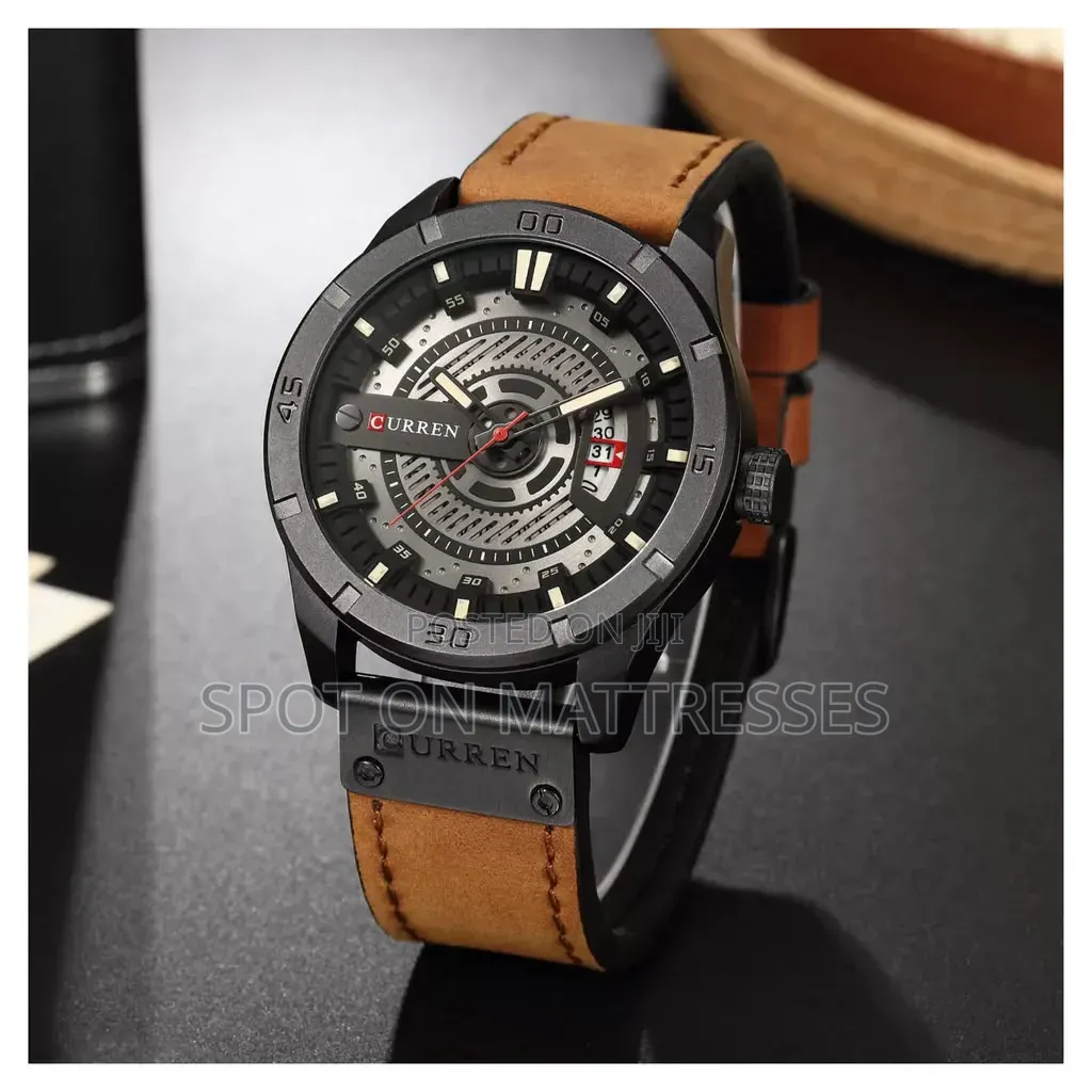 Current Gents Watch 8301. Auto Date. Shock Resistant. Genuine Leather.