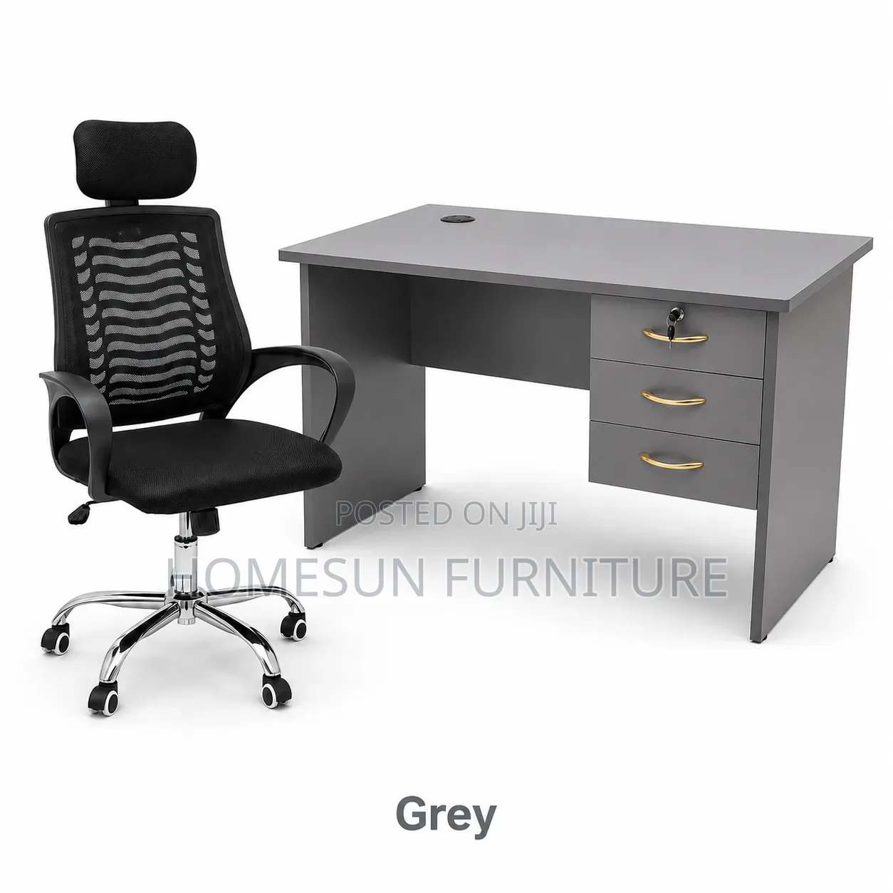 Modern 1.2m Office Desk With Ergonomic Mesh Chair – Grey