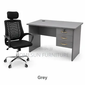 Modern 1.2m Office Desk With Ergonomic Mesh Chair – Grey