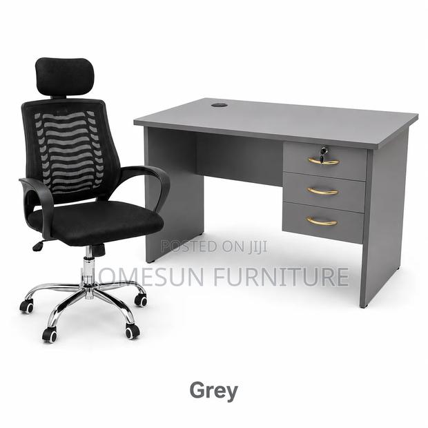Modern 1.2m Office Desk With Ergonomic Mesh Chair – Grey