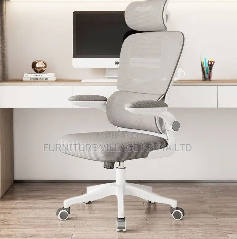 Grey Office Mesh Chair With Adjustable Headrest