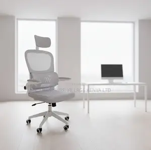 Grey Office Mesh Chair With Adjustable Headrest