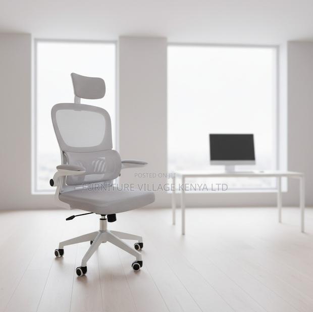Grey Office Mesh Chair With Adjustable Headrest - thumbnail 3