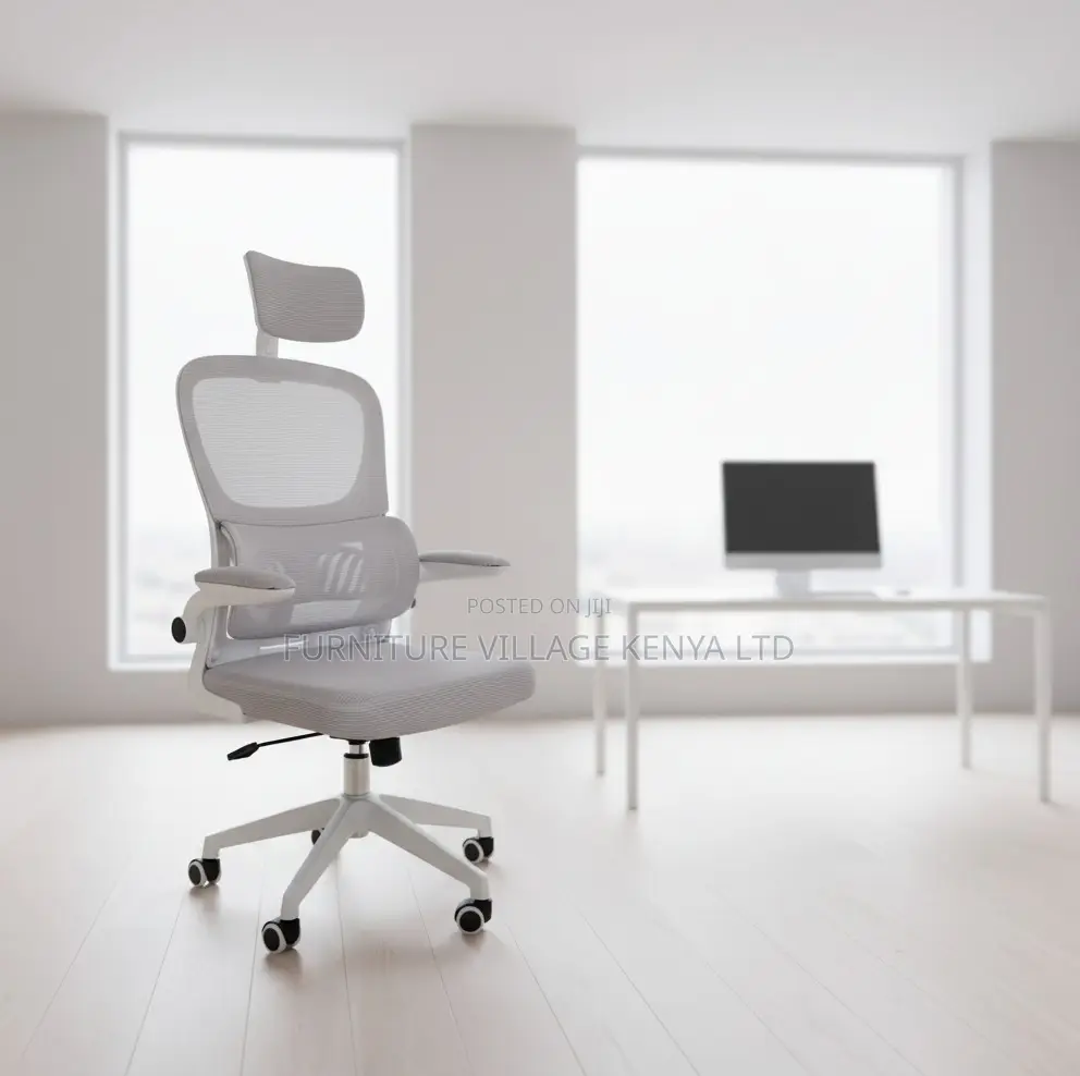 Grey Office Mesh Chair With Adjustable Headrest
