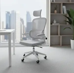 Grey Office Mesh Chair With Adjustable Headrest