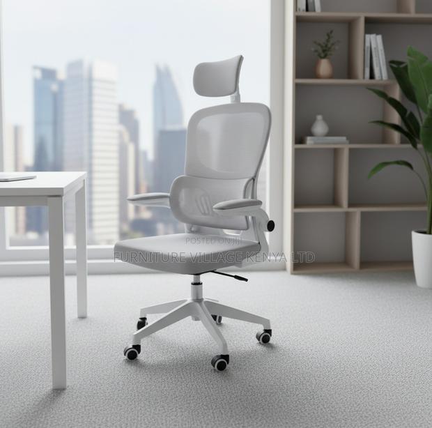 Grey Office Mesh Chair With Adjustable Headrest - thumbnail 5