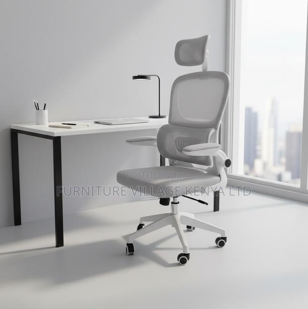 Grey Office Mesh Chair With Adjustable Headrest - thumbnail 4