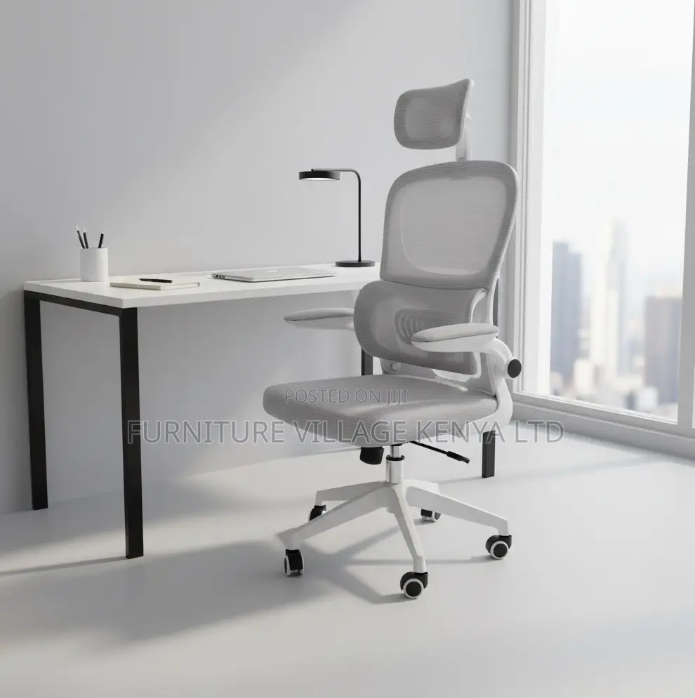 Grey Office Mesh Chair With Adjustable Headrest