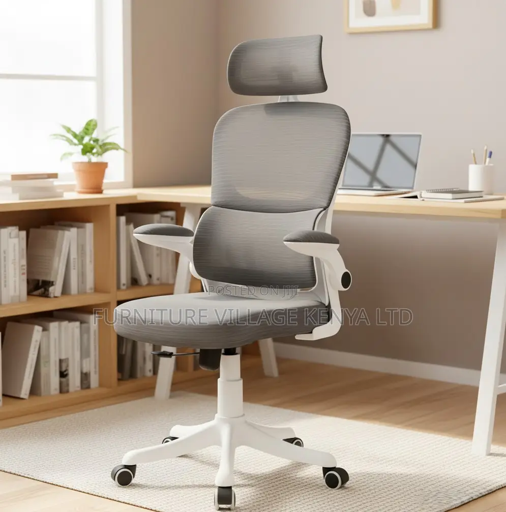 Grey Office Mesh Chair With Adjustable Headrest