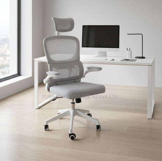 Grey Office Mesh Chair With Adjustable Headrest - thumbnail 7