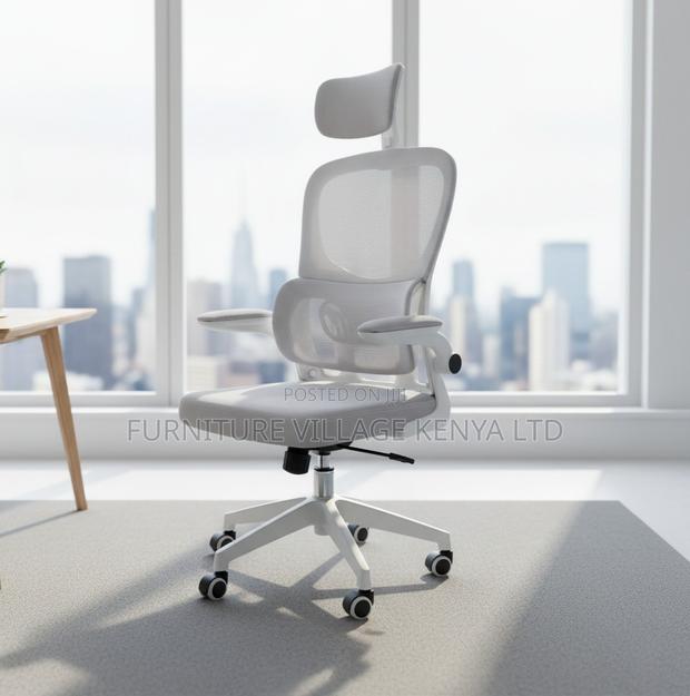 Grey Office Mesh Chair With Adjustable Headrest - thumbnail 8