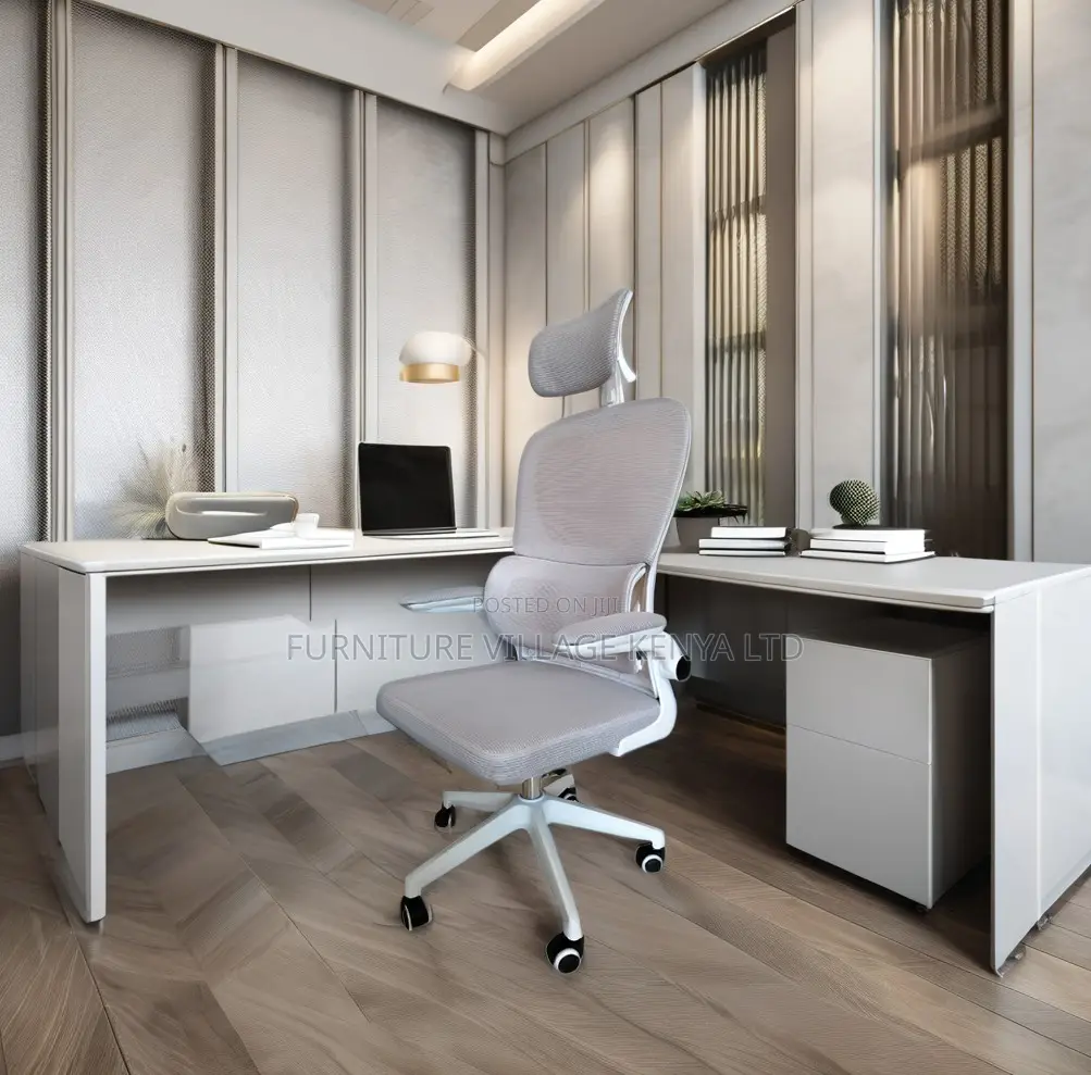 Grey Office Mesh Chair With Adjustable Headrest