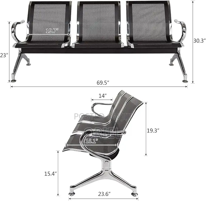 Office Bench :3-Seat Office Waiting Bench