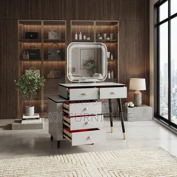 Dressers; Modern Advanced Brown-White Vanity Table Set - thumbnail 2