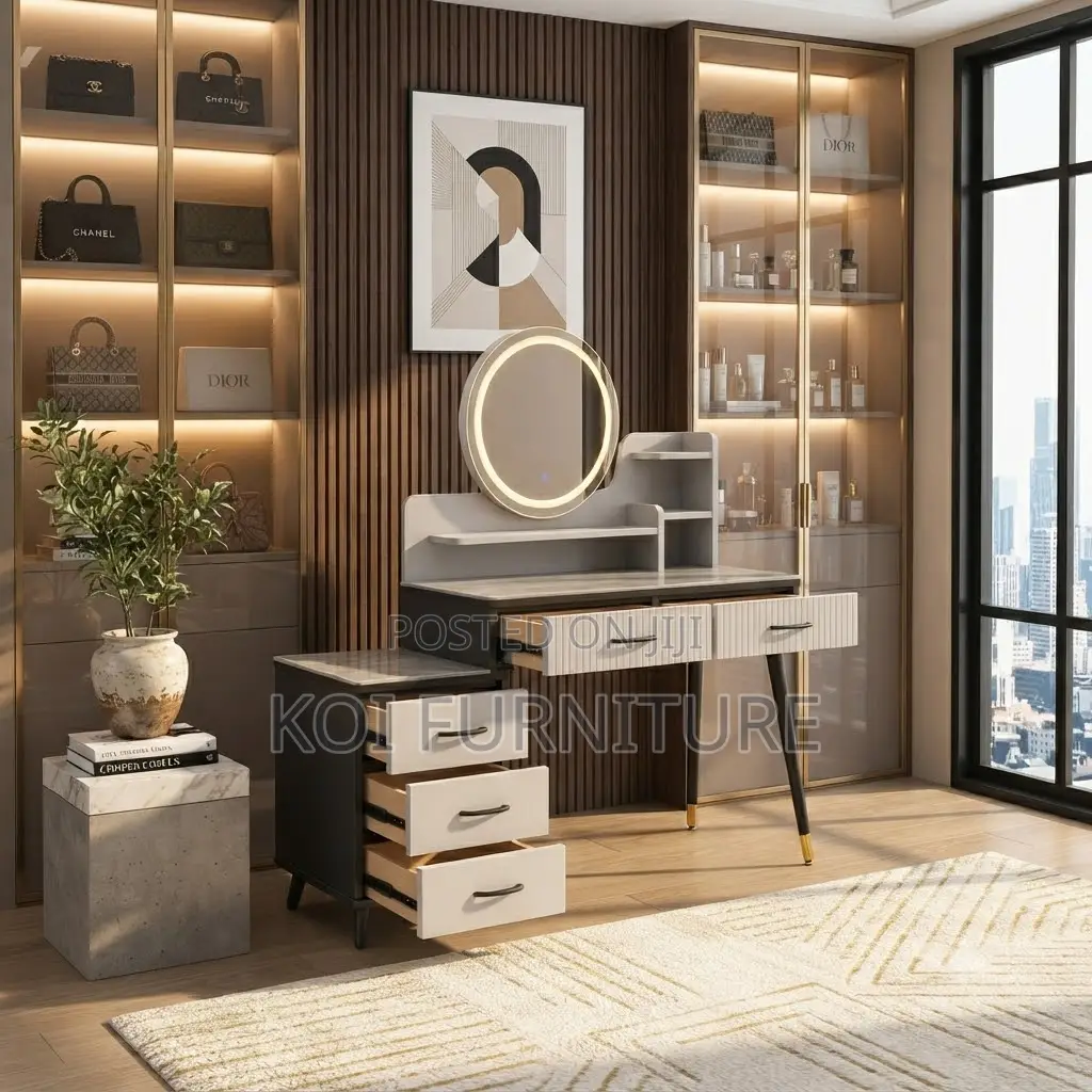 Dressers; Modern Advanced Brown-White Vanity Table Set