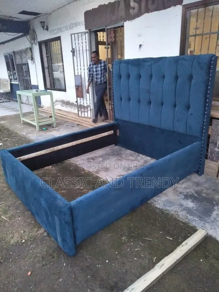 4x6 Luxurious Upholstered Navy Blue Bed
