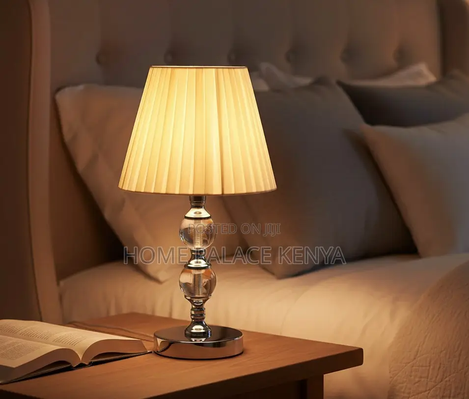 Bedside Lamp: White Linen Pleated Decorative Lampshade