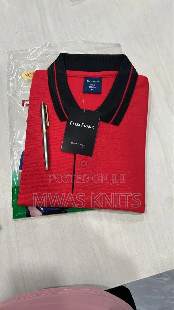 Red Collar Black Polo T Shirt Cotton Fashion