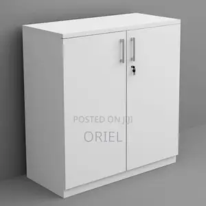 Office Credenza : 2-Door White Wooden Credenza