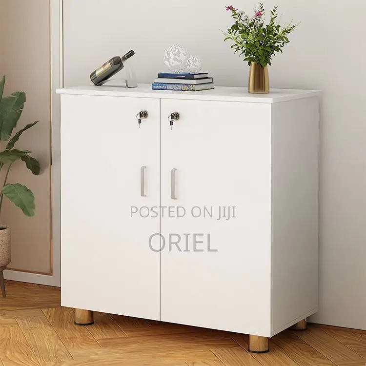 Office Credenza : 2-Door White Wooden Credenza