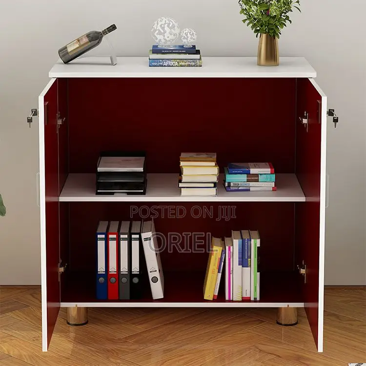 Office Credenza : 2-Door White Wooden Credenza
