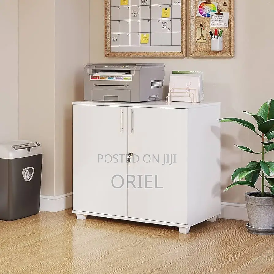 Office Credenza : 2-Door White Wooden Credenza