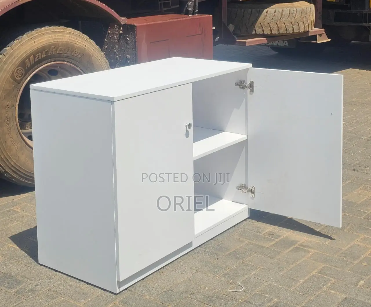 Office Credenza : 2-Door White Wooden Credenza