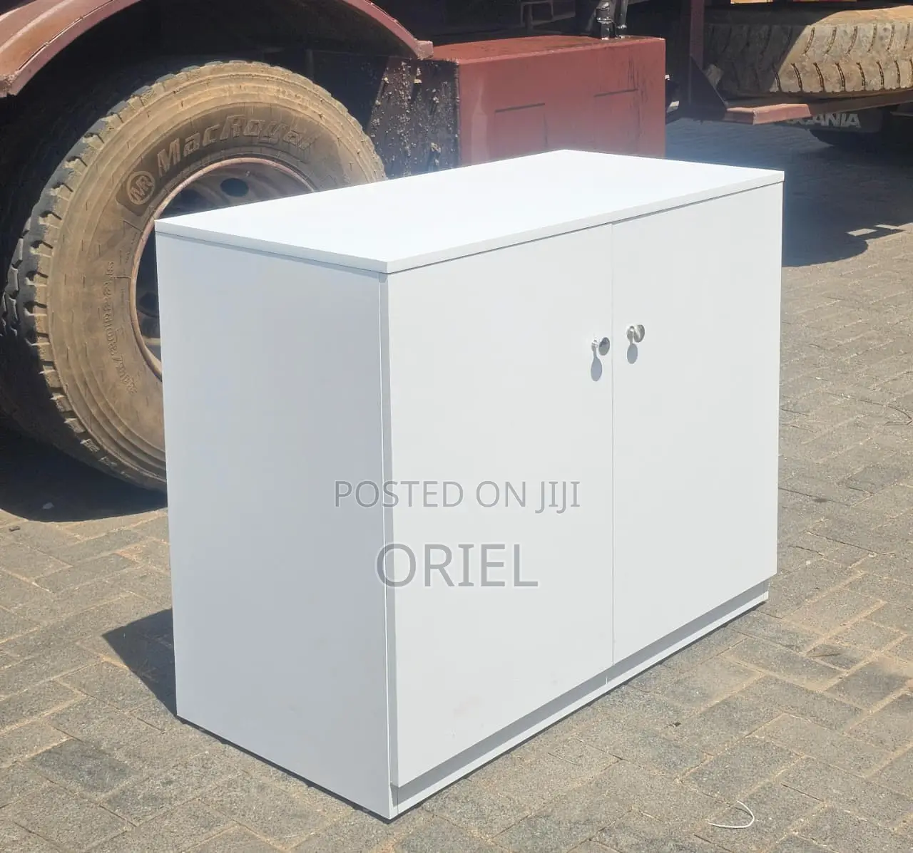 Office Credenza : 2-Door White Wooden Credenza