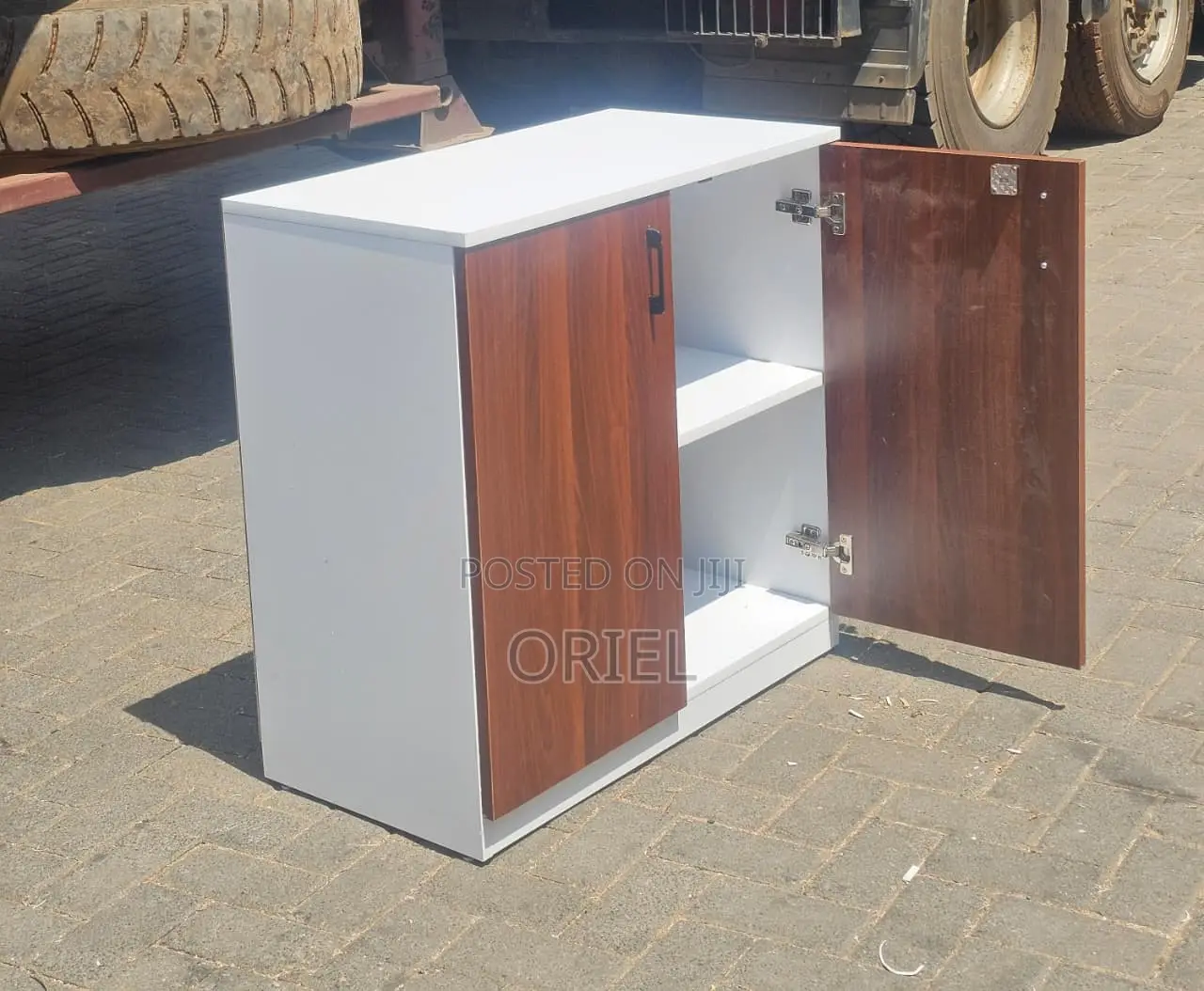 Office Credenza : 2-Door White Wooden Credenza