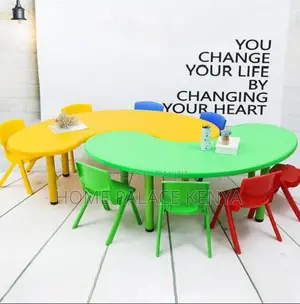 Moon Table: Plastic Curved Classroom Table With Groove