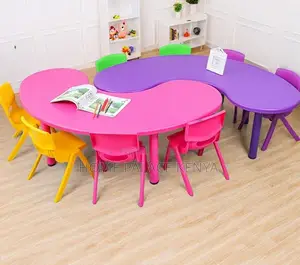 Moon Table: Plastic Curved Classroom Table With Groove