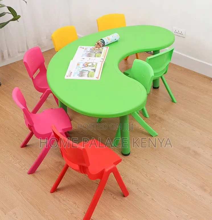 Moon Table: Plastic Curved Classroom Table With Groove
