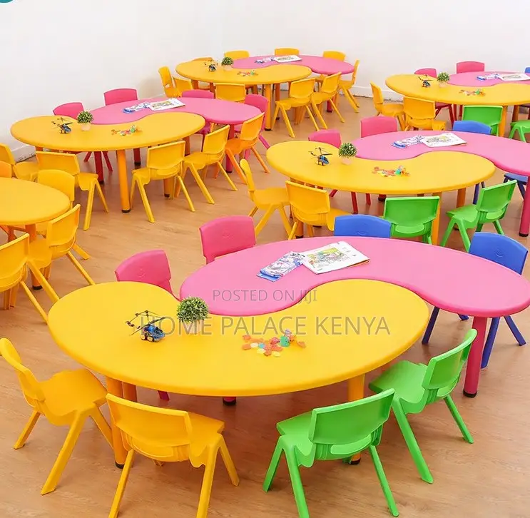 Moon Table: Plastic Curved Classroom Table With Groove