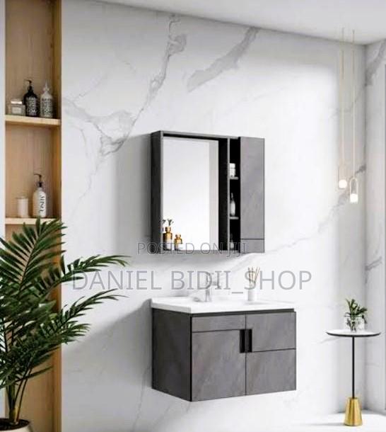 Le Royal Grey Wall Hung Cabinet and White Mirror - thumbnail 2