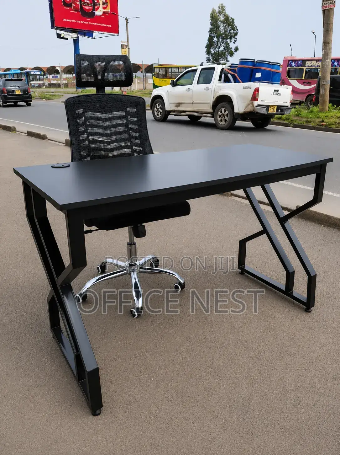 Metallic Office Table With Office Swivel Headrest Chair