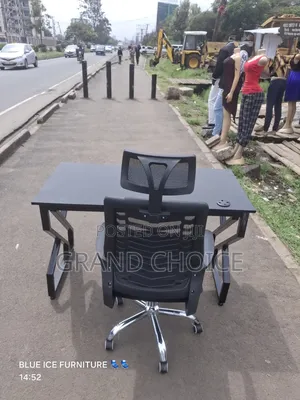 Metallic Office Table With Office Swivel Headrest Chair