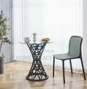 Dining Table: Black Glass Table With Geometric Pedestal Base
