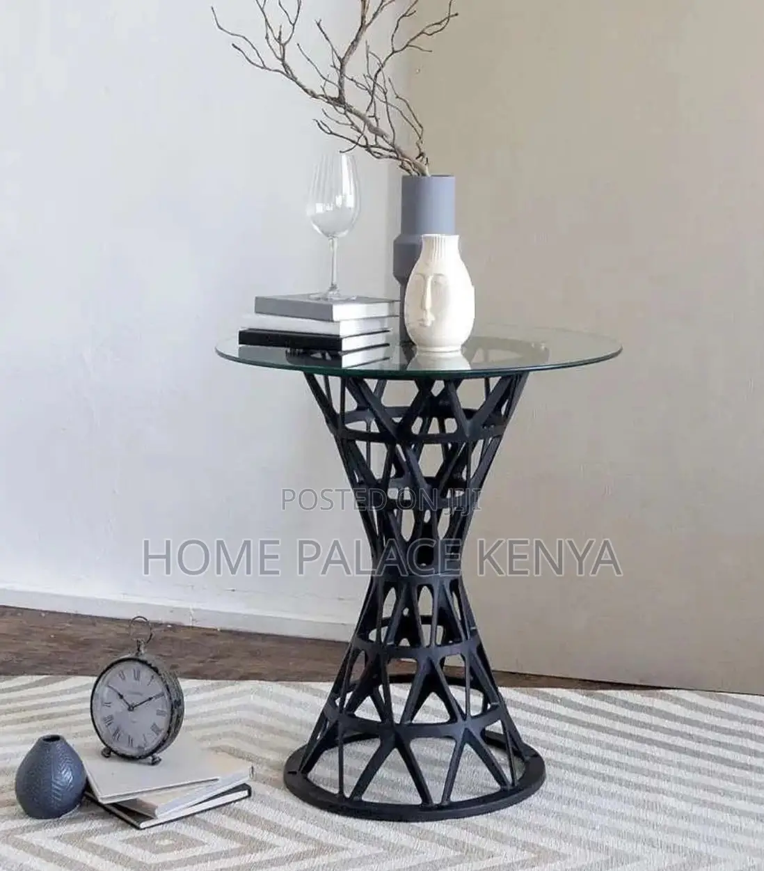 Dining Table: Black Glass Table With Geometric Pedestal Base